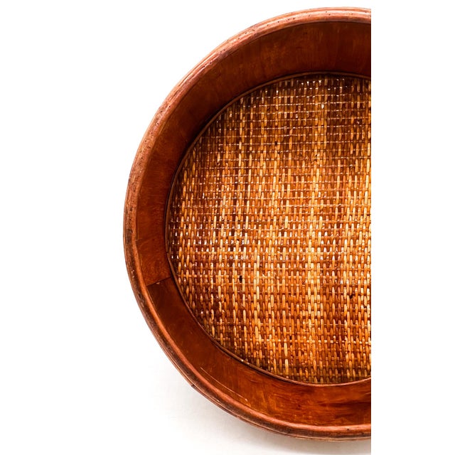 Mid 20th Century Vintage Burnt Bamboo Basket With Woven Rattan Base – Boho / Organic Modern / Tropical For Sale - Image 5 of 12