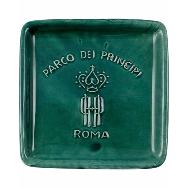 Vintage Parco Dei Principi Hotel Rome Italy Green Ceramic Ashtray Catchall Dish For Sale - Image 10 of 10