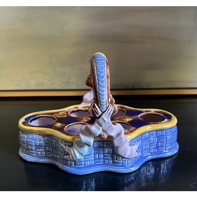 French Majolica Ceramic Egg Holder Basket, 19th Century For Sale - Image 4 of 9