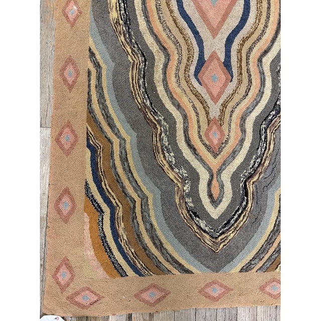 1880s Antique Multicolor Medallion Folk Art Cotton American Hooked Carpet Rug For Sale - Image 4 of 5