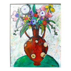 Flowers in a Red Vase