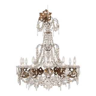 French Empire Style Twelve Light Crystal Chandelier For Sale