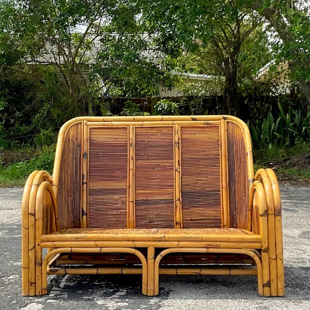 1950s Vintage Coastal 1950s Pencil Reed Loveseat For Sale - Image 5 of 7