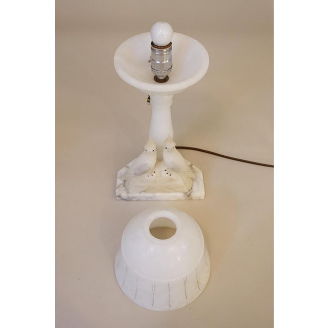 1930s Art Deco Carved Alabaster Marble Two Love Birds Sculpture FairyTable Lamp Italy For Sale - Image 12 of 14