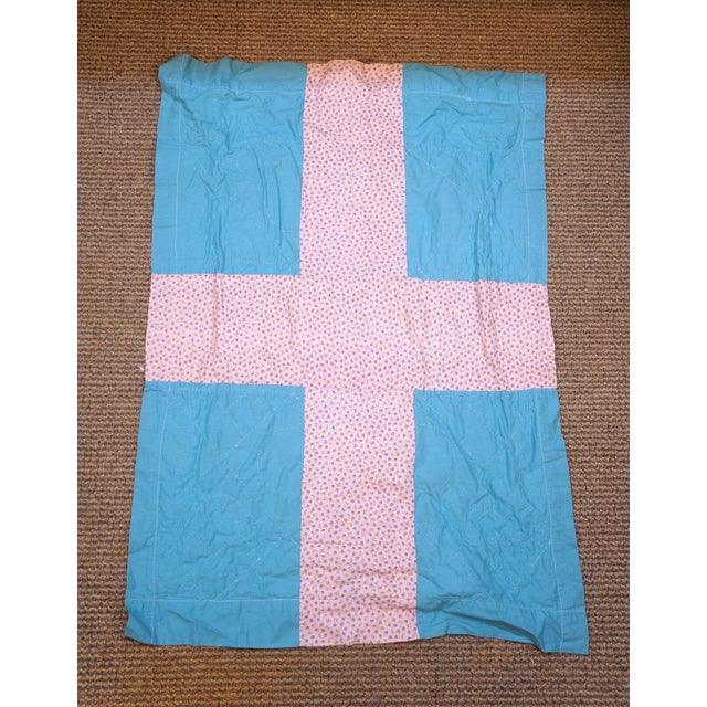 Vintage Solid Oak Baby Doll Sized Rocking Cradle Crib W Cushion & Quilt 27" For Sale - Image 10 of 17