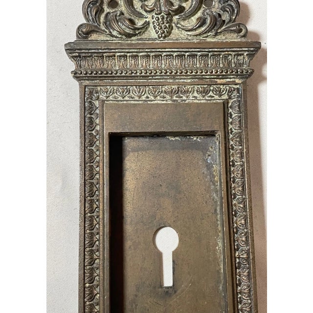 Bronze Large Antique Ornate 1800s Gilt Bronze Key Escutcheon Door Hardware Plaque Mount For Sale - Image 8 of 9