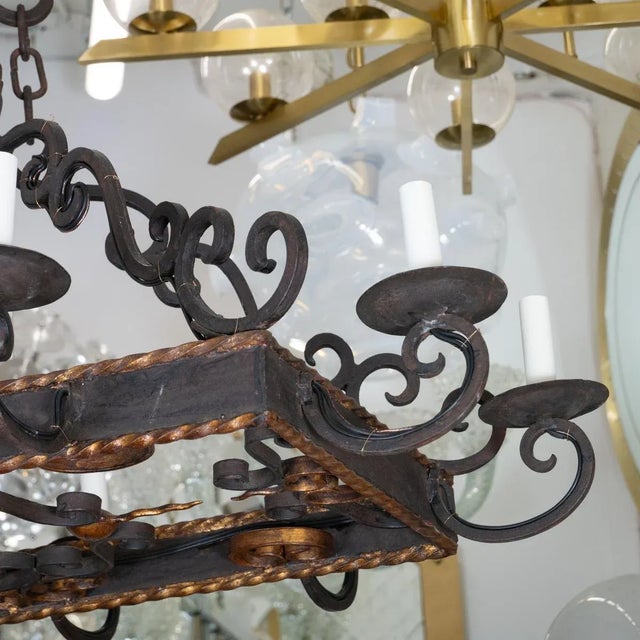 Rectangular Wrought Iron Chandelier For Sale In New York - Image 6 of 11