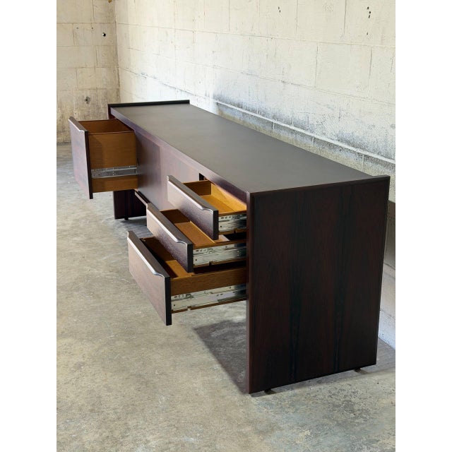 Mid-Century Modern Long Rosewood Sideboard Credenza With Doors and Drawers Danish Mid-Century Modern 1970s For Sale - Image 3 of 11