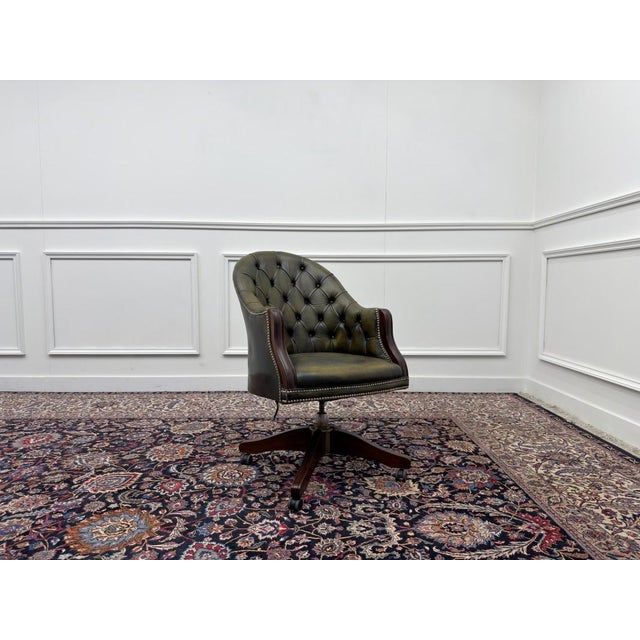 English Green Chesterfield Desk Chair For Sale - Image 10 of 10