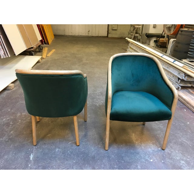 Wood Pair of Fully Restored Ward Bennett Solid Ash Wood Frame Chairs – Cerused Ash With Moss Green Velvet Upholstery For Sale - Image 7 of 12