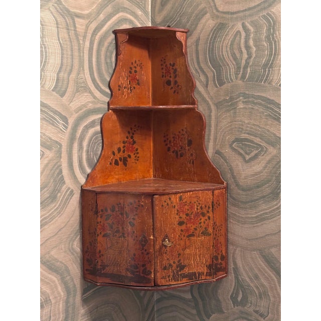 English 19th Century English Painted Hanging Corner Cupboard With Floral Decoration For Sale - Image 3 of 10