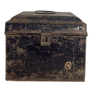 Antique English Small Black Metal Box For Sale