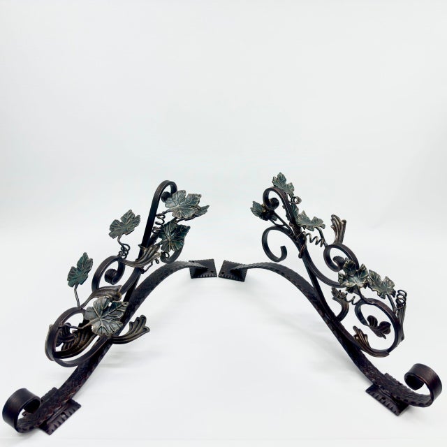 Hand Forged Iron Wall Art Scroll (54cm) Antique Copper & Green Patina Grapevine Motif For Sale - Image 9 of 17