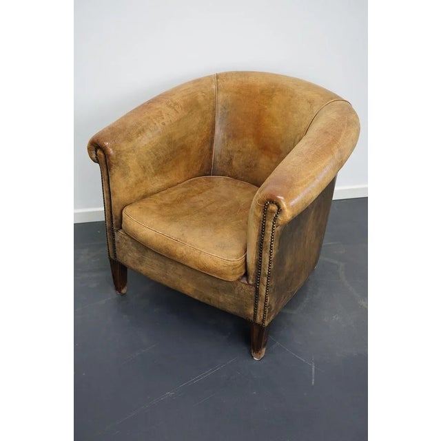 Metal Vintage Dutch Cognac Colored Leather Club Chair For Sale - Image 7 of 17