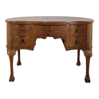 Antique Bow Front Burled Wood Vanity Dresser For Sale