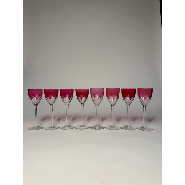 Early 20th Century Set of 8 Baccarat Harcourt Genova Ruby Crystal Glasses For Sale In Dallas - Image 6 of 8