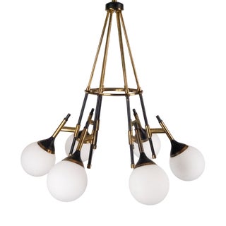 Chandelier with Opaline Glass Globes from Stilnovo, Italy, 1950s For Sale