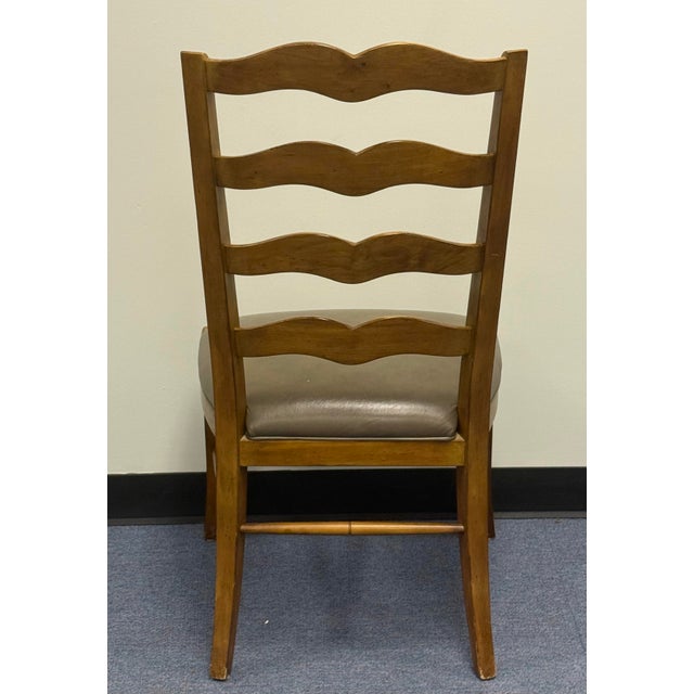Wood Ethan Allen Ladderback Leather Upholstered Dining Chairs - Set of 4 For Sale - Image 7 of 12