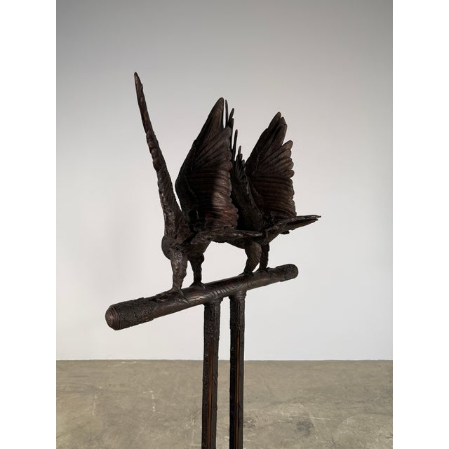 Bronze Double Eagle Sculpture on Japanese Stand, 68”h – Hand-Carved Style Pedestal Form For Sale - Image 9 of 13