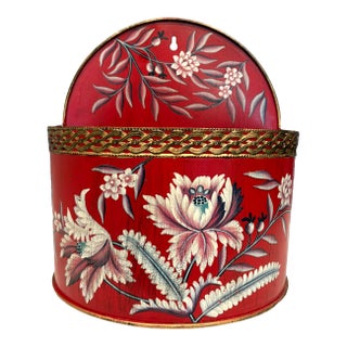 Vintage Hand Painted Red Tole Floral Wall Pocket Planter Mailbox For Sale