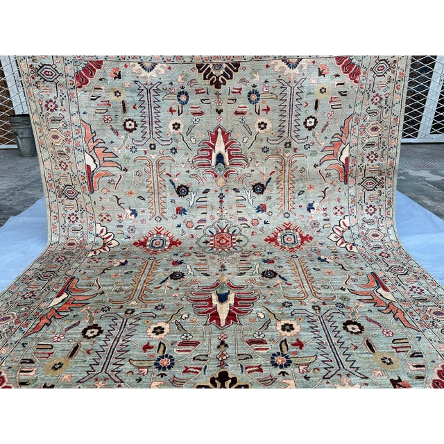 Hand-Knotted Afghan Serapi Heriz Style Wool Area Rug - 7'11" X 10'0" For Sale - Image 6 of 14