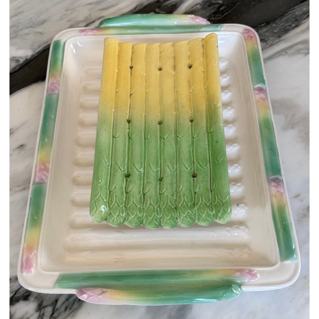 Made in Czechoslovakia Two Piece Majolica Style Asparagus Plates - Set of 2 Pieces For Sale - Image 11 of 12