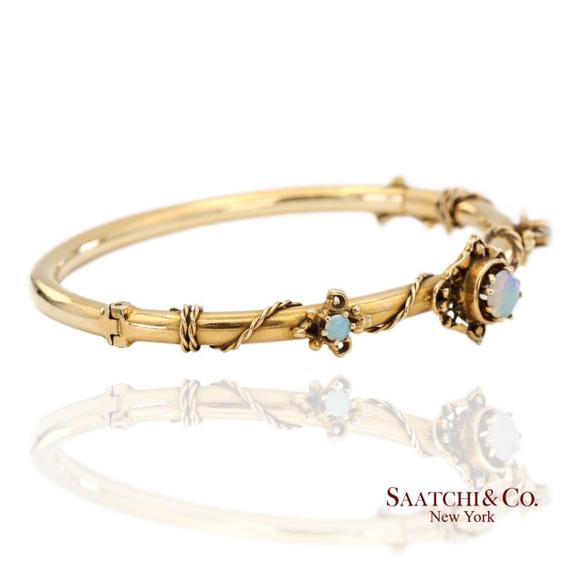 Vintage 14k Yellow Gold Natural Opal Bangle Bracelet Metal Type: 14k Solid Yellow Gold Total Item Weight: 10.8 Grams...