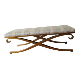 Monumental Hollywood Regency Gold Leaf Egyptian Style X Bench For Sale