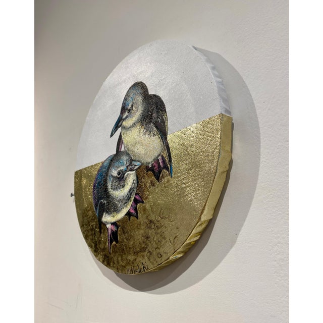 Anastasia Gklava, Baby Penguins, Oil Painting with Gold Leaf on Round Canvas, 2025 For Sale - Image 18 of 18