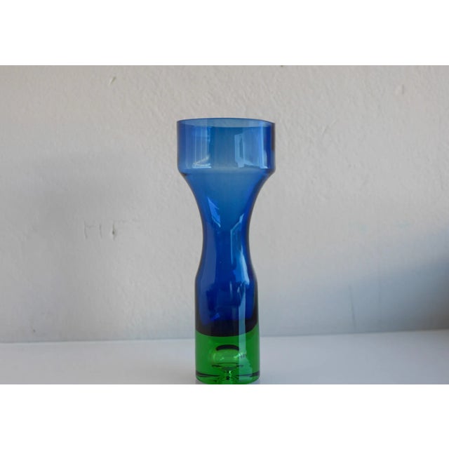 Mid-Century Modern Scandinavian Bright Blue and Emerald Green Glass Vase from Borgström Åseda, Sweden For Sale - Image 11 of 11