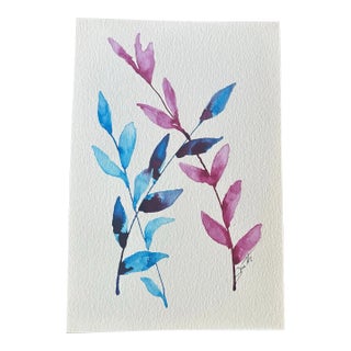 “Indigo and Rose” Signed Original Watercolor Botanical by Nancy Smith For Sale