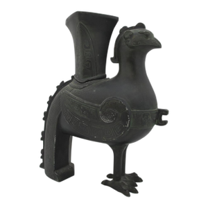 Chinese Phoenix Rooster Zun Shang Style Bronze Ware Ceremonial Wine Vessel Vase