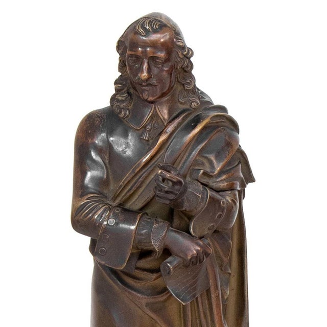 French "Moliere" and "Cornielle" Patinated Bronzes - Set of 2 For Sale - Image 4 of 7