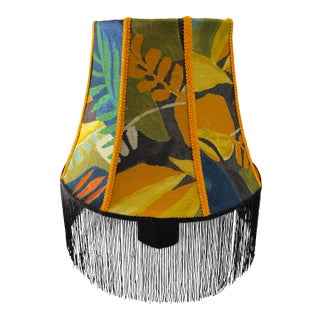Covington Abstract Botanical Spider-Fit Lampshade With Fringe For Sale