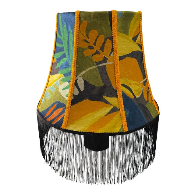 Covington Abstract Botanical Spider-Fit Lampshade With Fringe For Sale