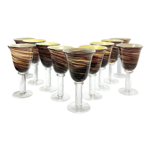 11 Handblown Murano-Style Brown Amber Swirl Water or Wine Goblets