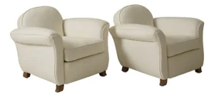 1930s French Art Deco Club Chairs, a Pair