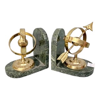 1970s Marble and Brass Bookends- Set of 2 For Sale