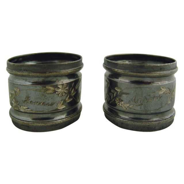 Fannie & Abram Silver Plate Napkin Rings - Pair For Sale