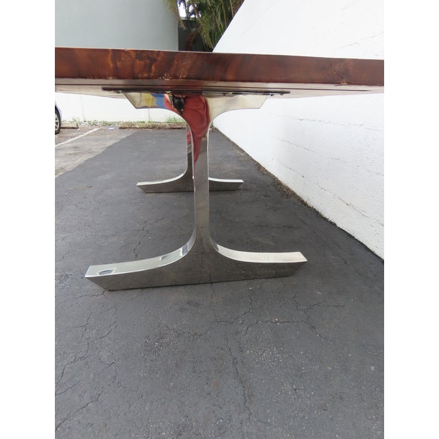Solid Mahogany and Chrome Large Long Dining Table 6673 For Sale In Miami - Image 6 of 18