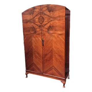1920s Art Deco English Armoire Burl Walnut Fantastic Styling For Sale