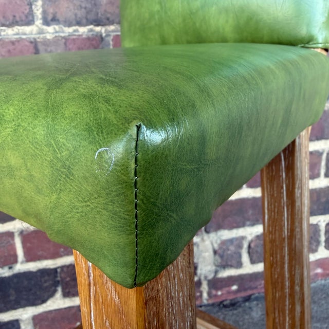 Pair of Rustic Green Leather Bar Stools by Ranch Oak For Sale - Image 11 of 12