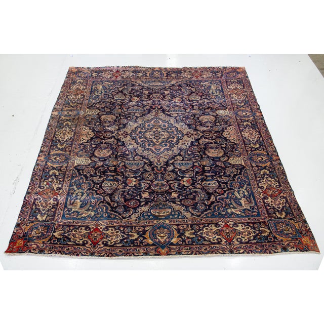 Allover Designed Vintage Kashan Persian Wool Rug in Navy Blue For Sale - Image 9 of 9