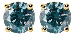 14K Yellow Gold 2.00 Cttw Round Brilliant-Cut Lab Grown Blue Diamond Classic 4-Prong Stud Earrings with Screw Backs (Blue Color, VS1-VS2 Clarity)