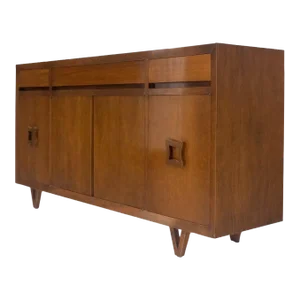 Mid Century V Shape Leg 4 Doors Compartments 3 Drawer Credenza Buffet Cabinet