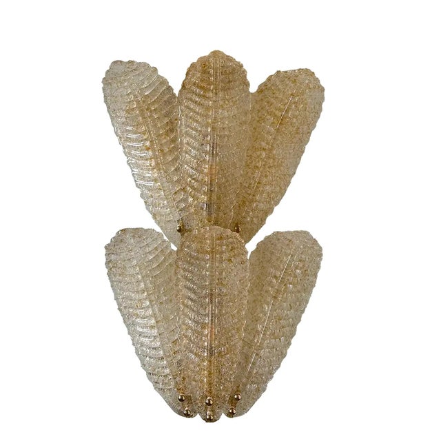 Early 21st Century Venetian Wall Sconces in Amber Graniglia Leaves Murano Glass by Simoeng for Simoeng, Set of 2 For Sale - Image 5 of 6
