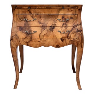 Italian Oyster Burl Two Drawer Small Chest / Side Table For Sale