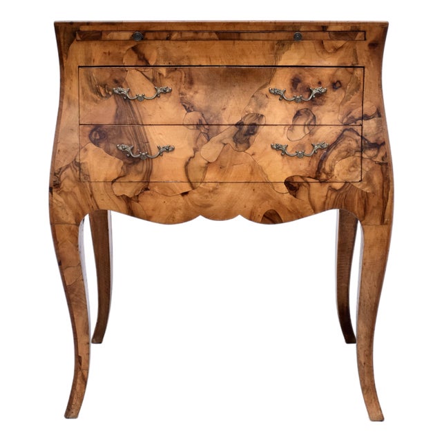 Italian Oyster Burl Two Drawer Small Chest / Side Table For Sale
