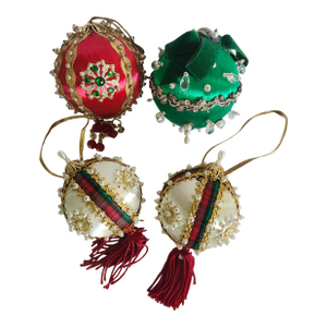Vintage Handcrafted Beaded Ribbons Christmas Ornaments-Set of 4