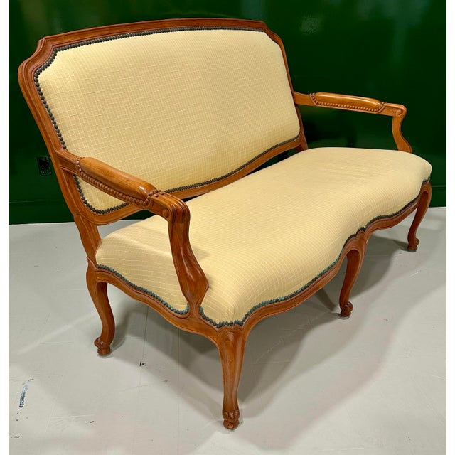 John Hutton David Sutherland Indoor/Outdoor Teak Settee With Nailhead Trim – 61” For Sale - Image 4 of 10